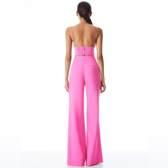 Alice + Olivia Dylan High-Waist Wide-Leg Pink Trousers - Picture 3 of 9